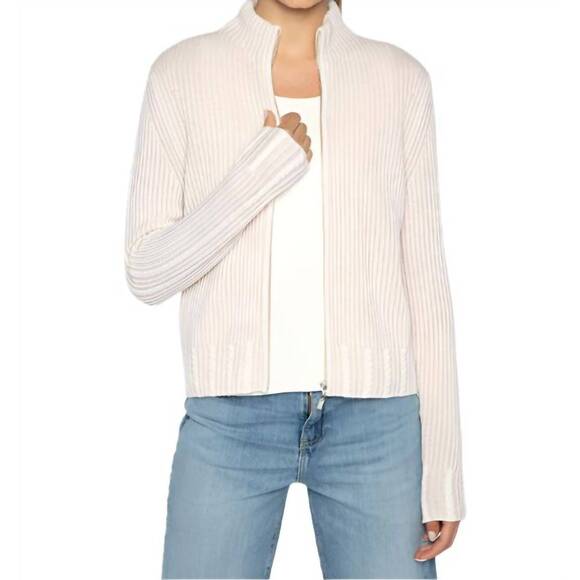 NEW KINROSS rib zip mock cardigan in dune/ivory